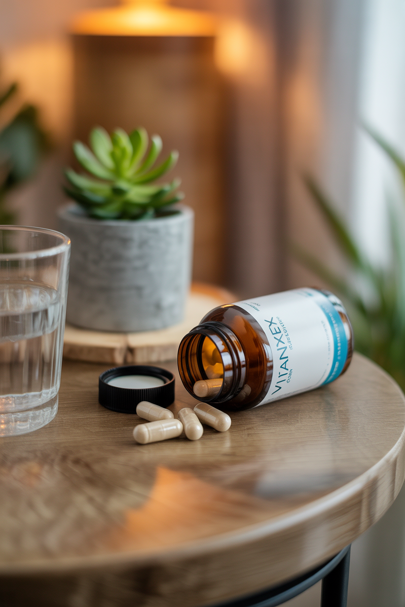 Vitanexa supplement bottle with capsules for daily well-being